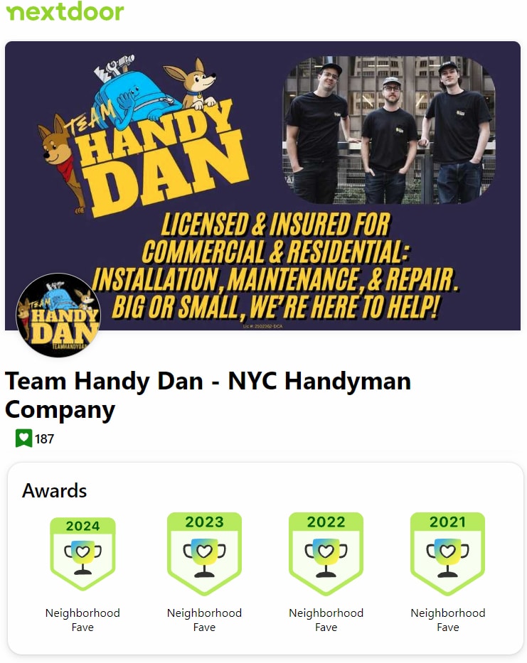 NYC handyman reviews for Team Handy Dan